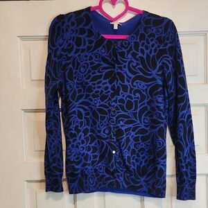 Talbots Purple and Black Knit Cardigan. Button Up Long Sleeves 100% Soft Cotton